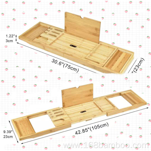 Bamboo Bath Caddy Tray Wooden Bathtub Adjustable Holder